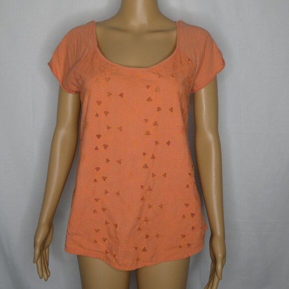 Lucky Brand Lily Cut Out Scoop Neck Tee Eyelet Sm Orange Sherbet Tangerine - Picture 1 of 10